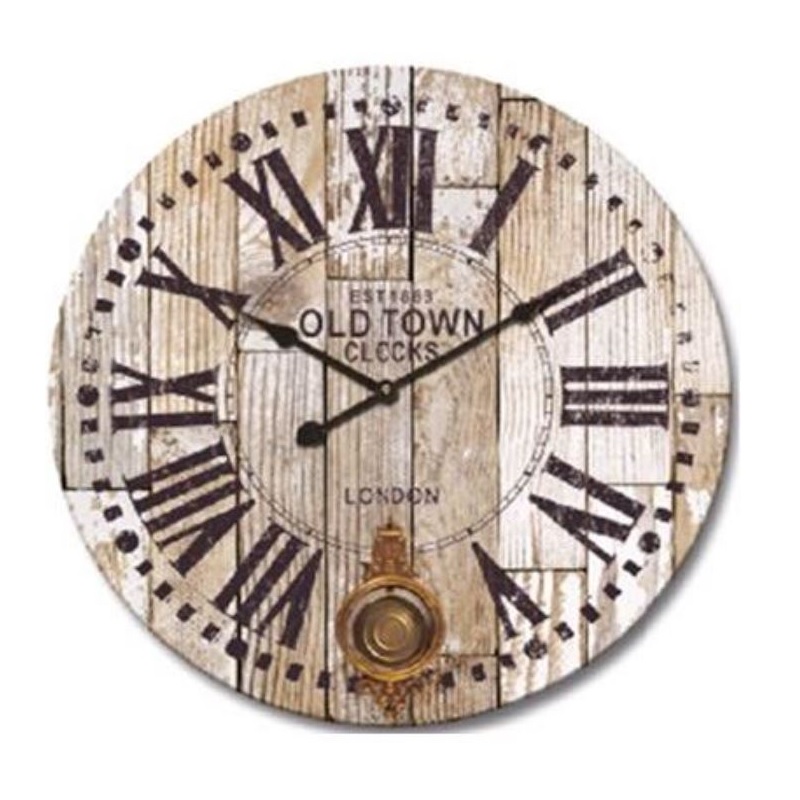 Round wooden old town clock with pendulum Zambiasi 7760569 cm.58